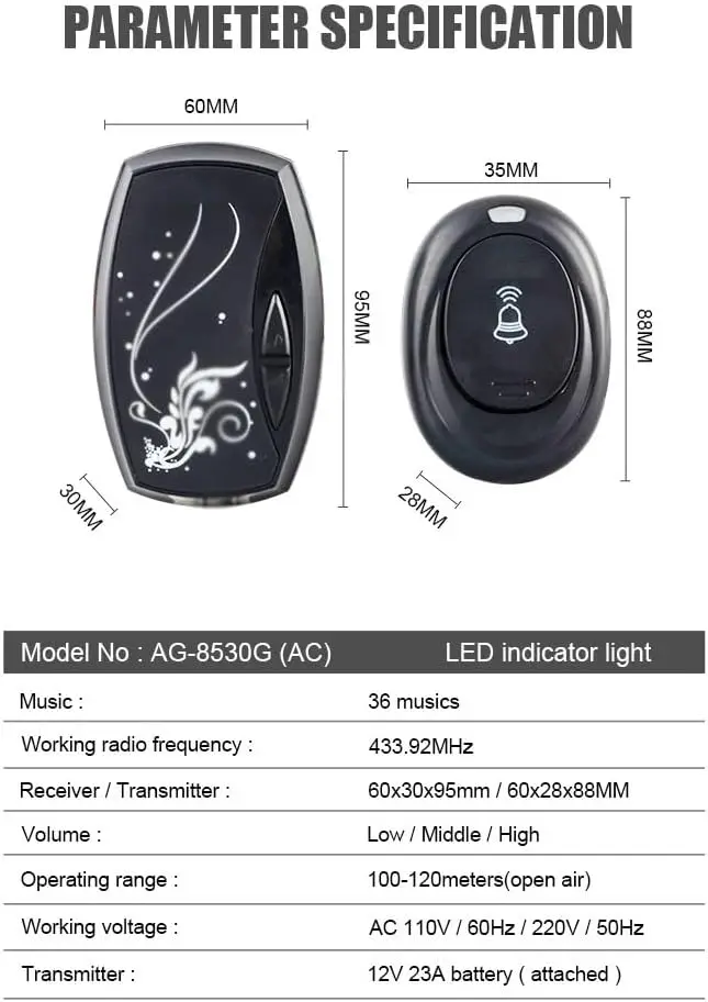 المنزل جرس الباب اللاسلكي ترحيب صديق جرس الباب الذكي 100 متر لمسافات طويلة 36 أغنية التيار المتناوب المكونات في نموذج أجراس الباب