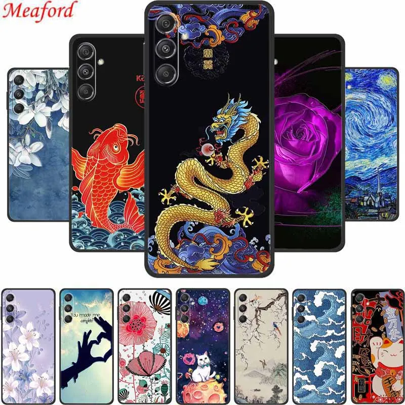 3D Emboss Case For Samsung Galaxy S24 Plus S23 FE A14 A24 A34 A54 M54 A05s Black Silicone Soft Back Cover Case S24Plus S 24 Plus