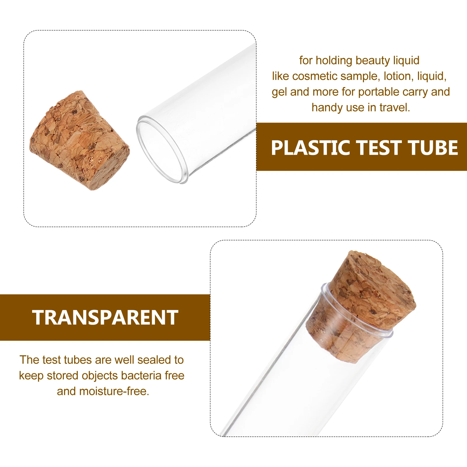 30PCS lab Test Tubes With Cork Clear Plastic Test Tube Wooden Plugs Test Bottle For Scientific Experiments Terrarium 7.8x1.3cm