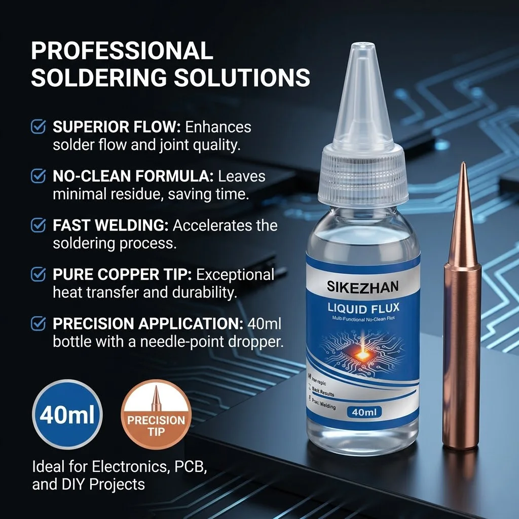 

SIKEZHAN Liquid Solder Flux 40ml & 900M-T-I Iron Tip Set, Precision Conical SMD/PCB Soldering DIY Repair Kit, Low Residue