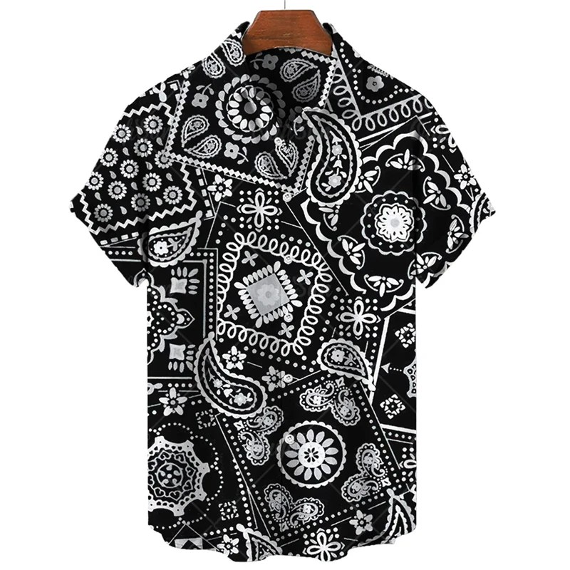 Hawaii Shirts For Men 3D Paisley Graphic Short-sleeved T-shirt Casual Lapel Buttons Male Tops Summer Oversized Personality Tees