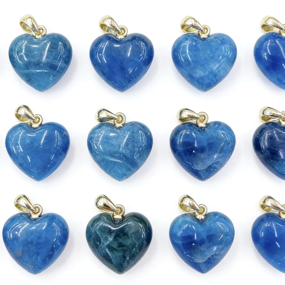 15x10mm 1pc Heart-Shaped Pendant Natural Blue Apatite Rose Quartz Sun Stone Loose Diy For Bracelet Necklace Jewelry Accessories