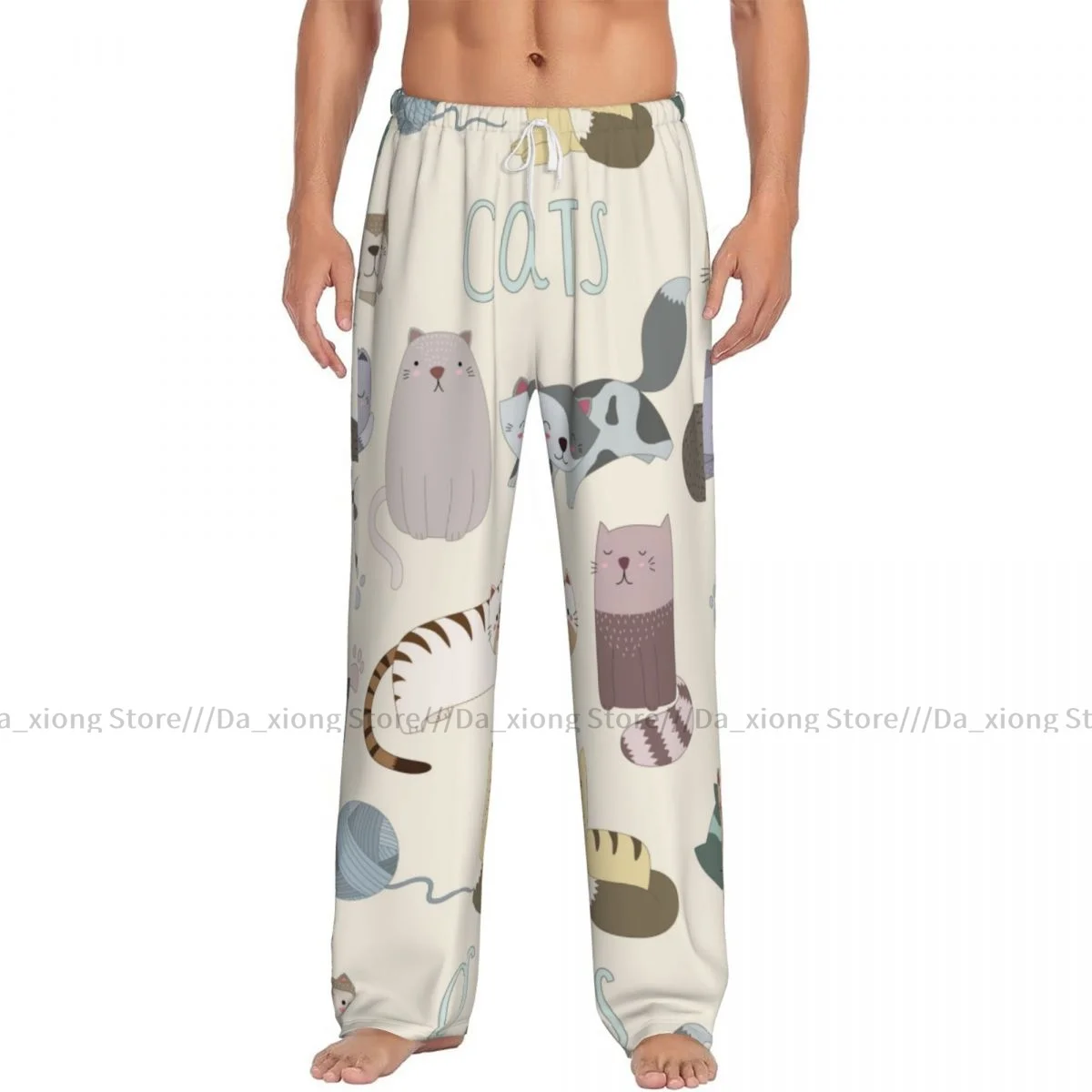 Men's Sleepwear Loose Sleep Pants Pajamas Cute Cats Kids Print Long Lounge Bottoms Casual Homewear