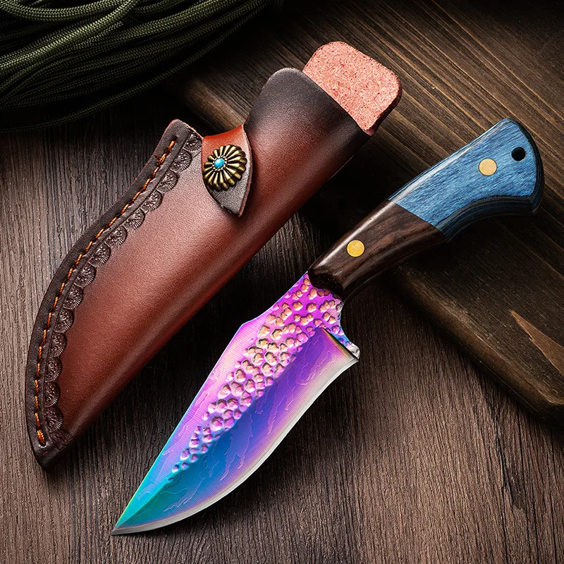 

Outdoor Double Color Wooden Handle Portable Straight Knife with High Hardness Forging Special Small Knife