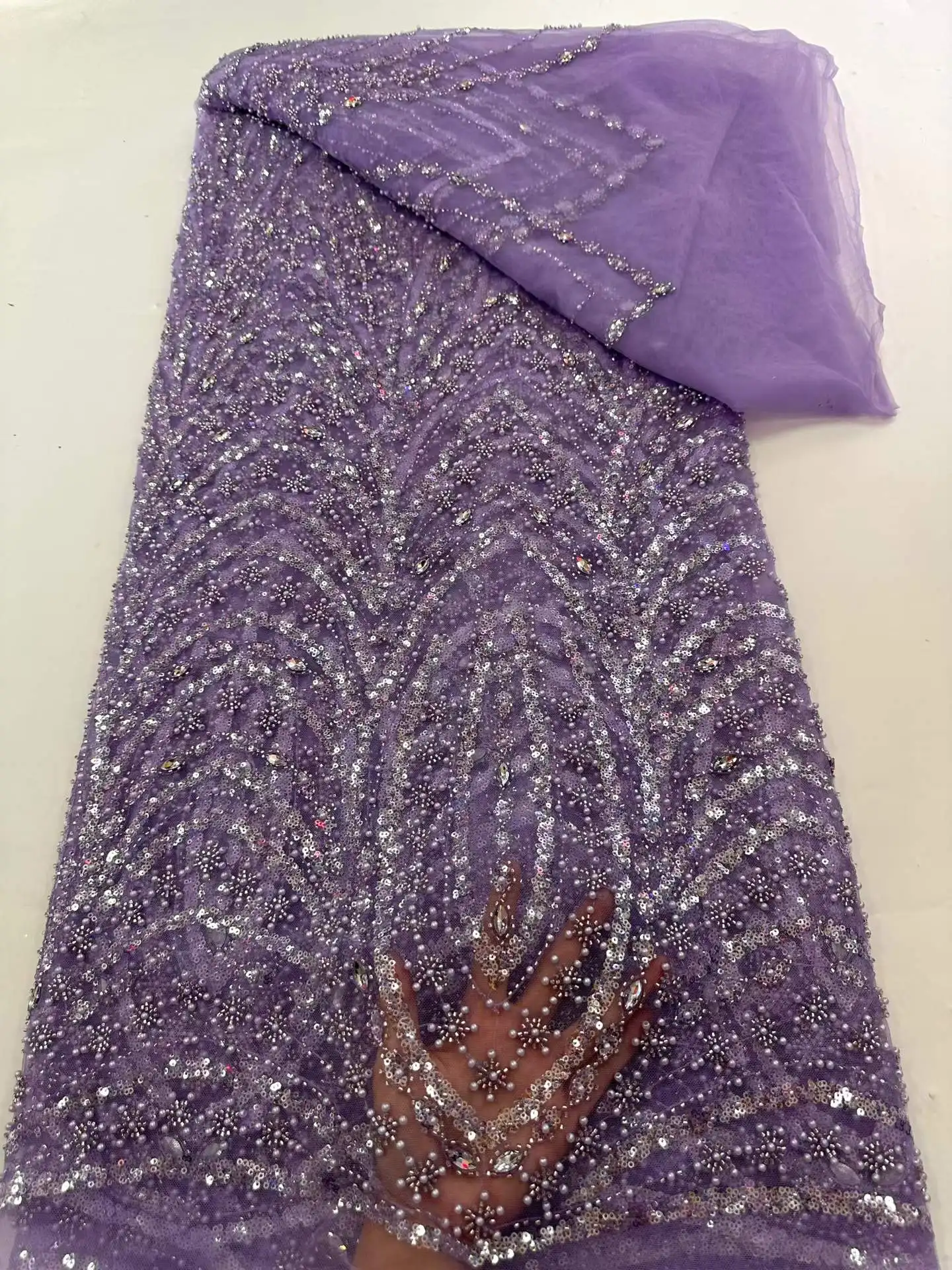 

Luxury African Sequins Beaded Lace Fabric 2026 High Quality Lace 5 Yards Pink French Lace Fabric Nigerian Lace Fabrics Party
