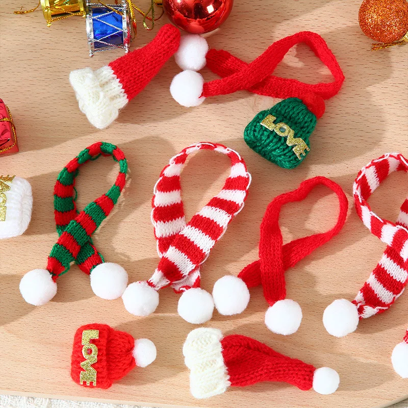 

10/5Pcs Mini Knit Hat Mini Christmas Scarf Set Knitting Craft Christmas Hats Decorative Handmade DIY Craft Decoration