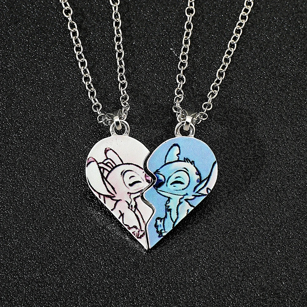 Disney Cartoon Anime Stitch Angel Necklace Stitch Angel Couple Neck Chain For Women Men Love Jewelry Acessorios Gifts