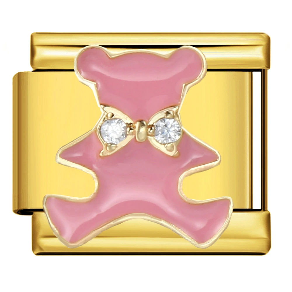 Cute Bear Bowknot Pattern Zirconia Colorful Bead DIY Gold Color Italian Charm Bracelet Fit 9mm Bracelet Women Girl Jewelry Beads