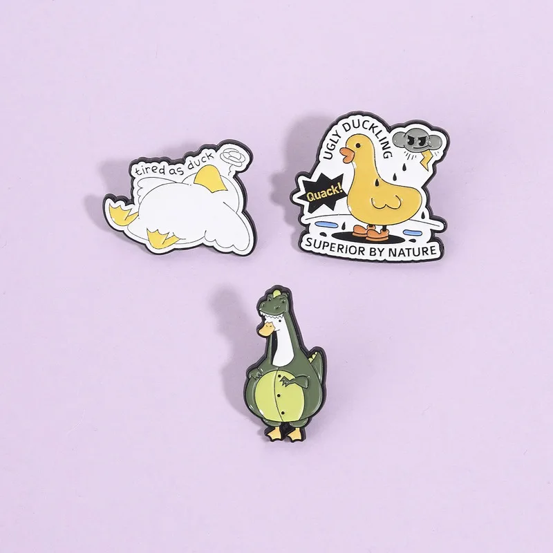 3Pcs Funny Duck Enamel Pins Set Lapel Brooch Cartoon Bird Metal Badge Backpack Denim Jacket Novelty Jewelry Gift