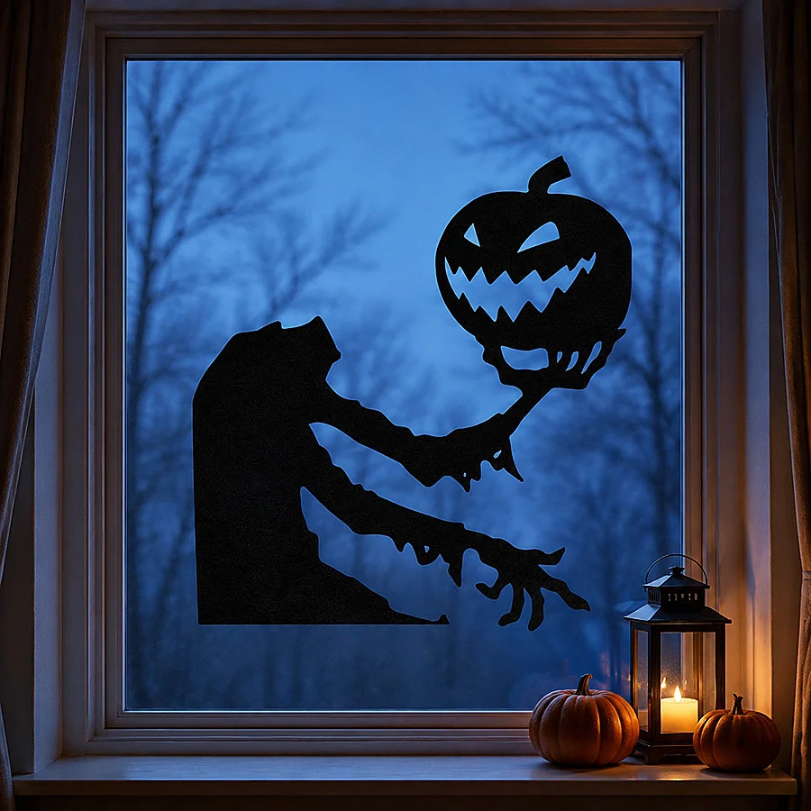 1pc Halloween Decoration Room Door Sticker Window Decor Skeleton Hand Pumpkin DIY Devil Witch Hat Glass Window Stickers