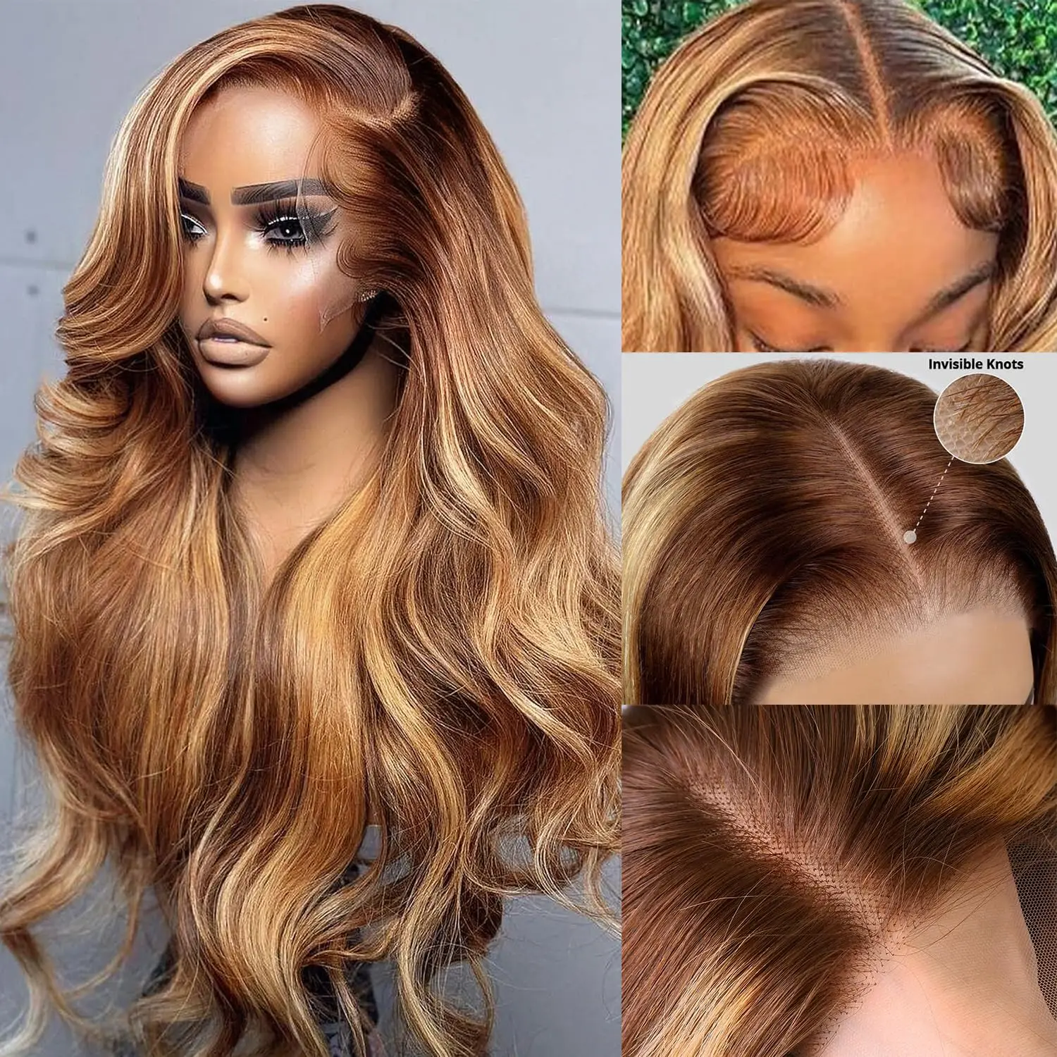 

Body Wave Highlight 13x6 Lace Frontal Wig Human Hair 40 30 Inch Ombre Brown Colored Wig Brazilian Hair Wigs P4/27 Honey Blonde