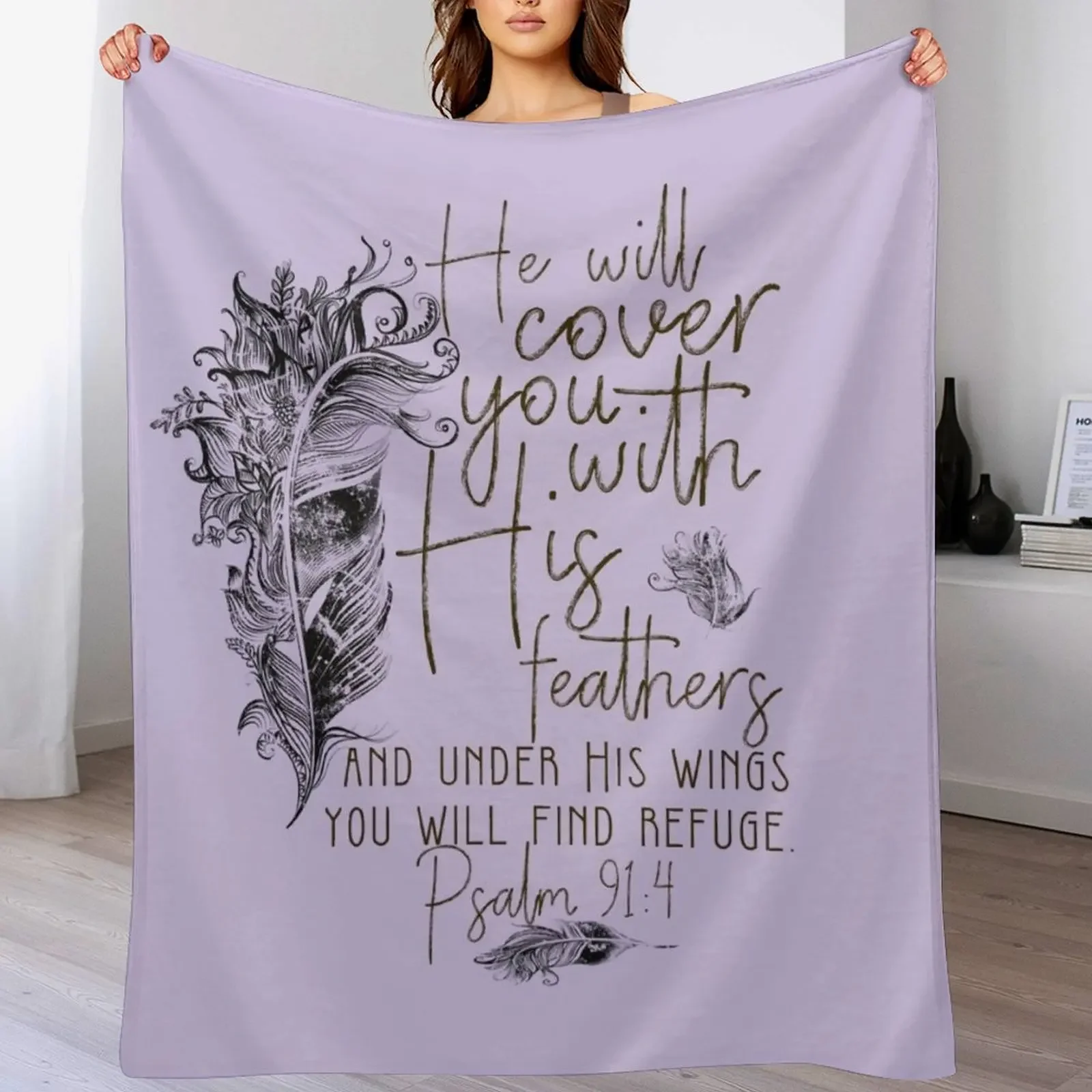 

Psalm 91:4 Bible Scripture Feather Design Throw Blanket Fashion Sofas for babies Decorative Sofa Bed covers Blankets