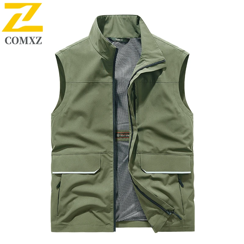 New Autumn Vest Jacket Men's Casual Windproof Big Pocket Sleeveless Work Jacket Plus Size Fishing Reflective Strip Vests Coat