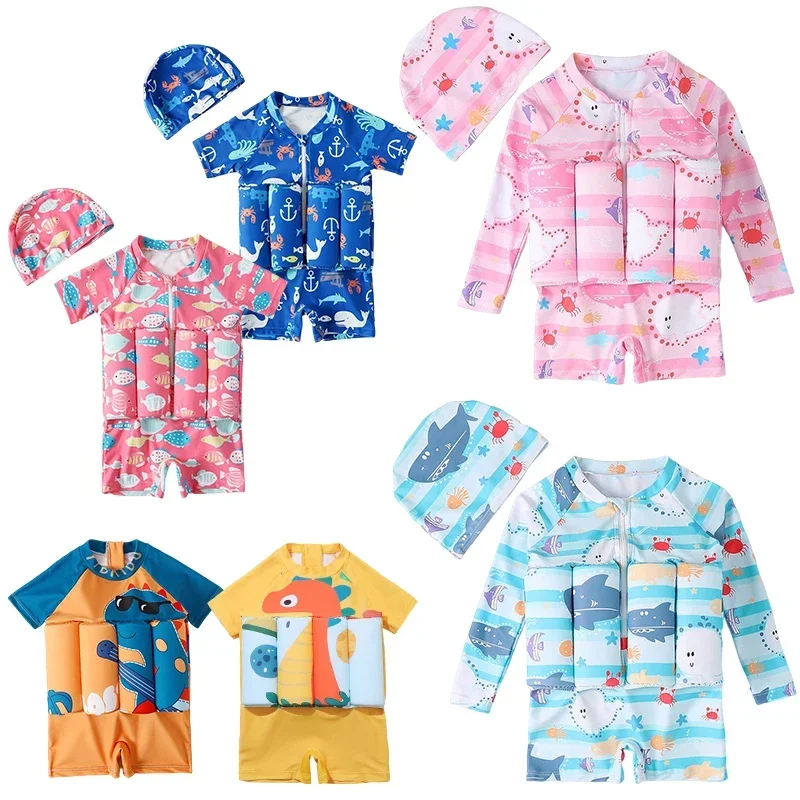 Maiô de impressão infantil Cartoon, maiô flutuante, protetores de Erupção Flutuante, roupas de banho para meninos e meninas, ternos de natação,