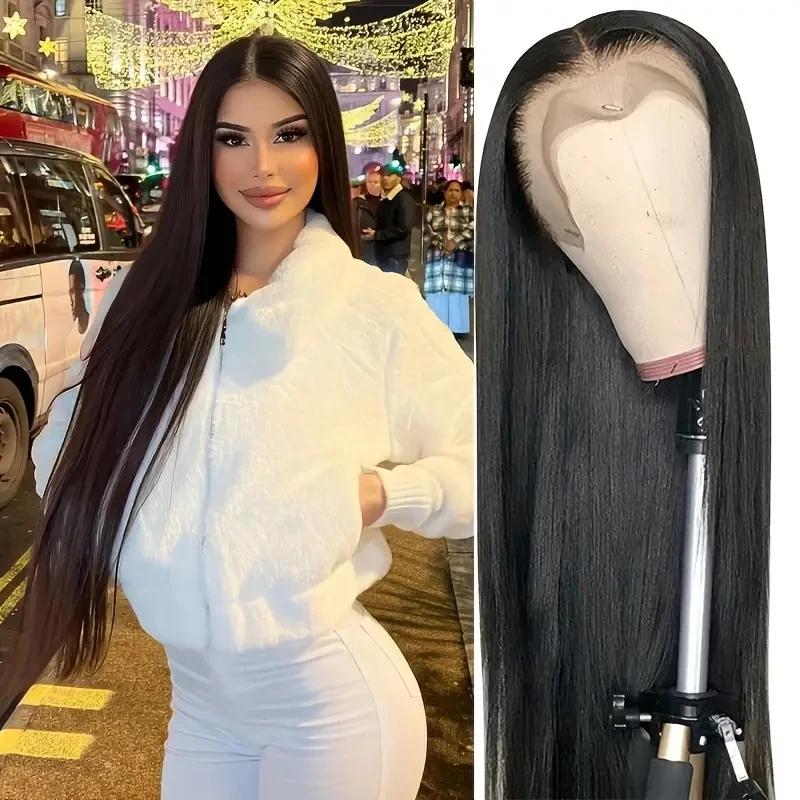 Pelucas de cabello humano con frente de encaje recto, peluca de cabello humano Frontal de encaje transparente brasileño 13x4 para mujeres negras, pelucas de cabello virgen