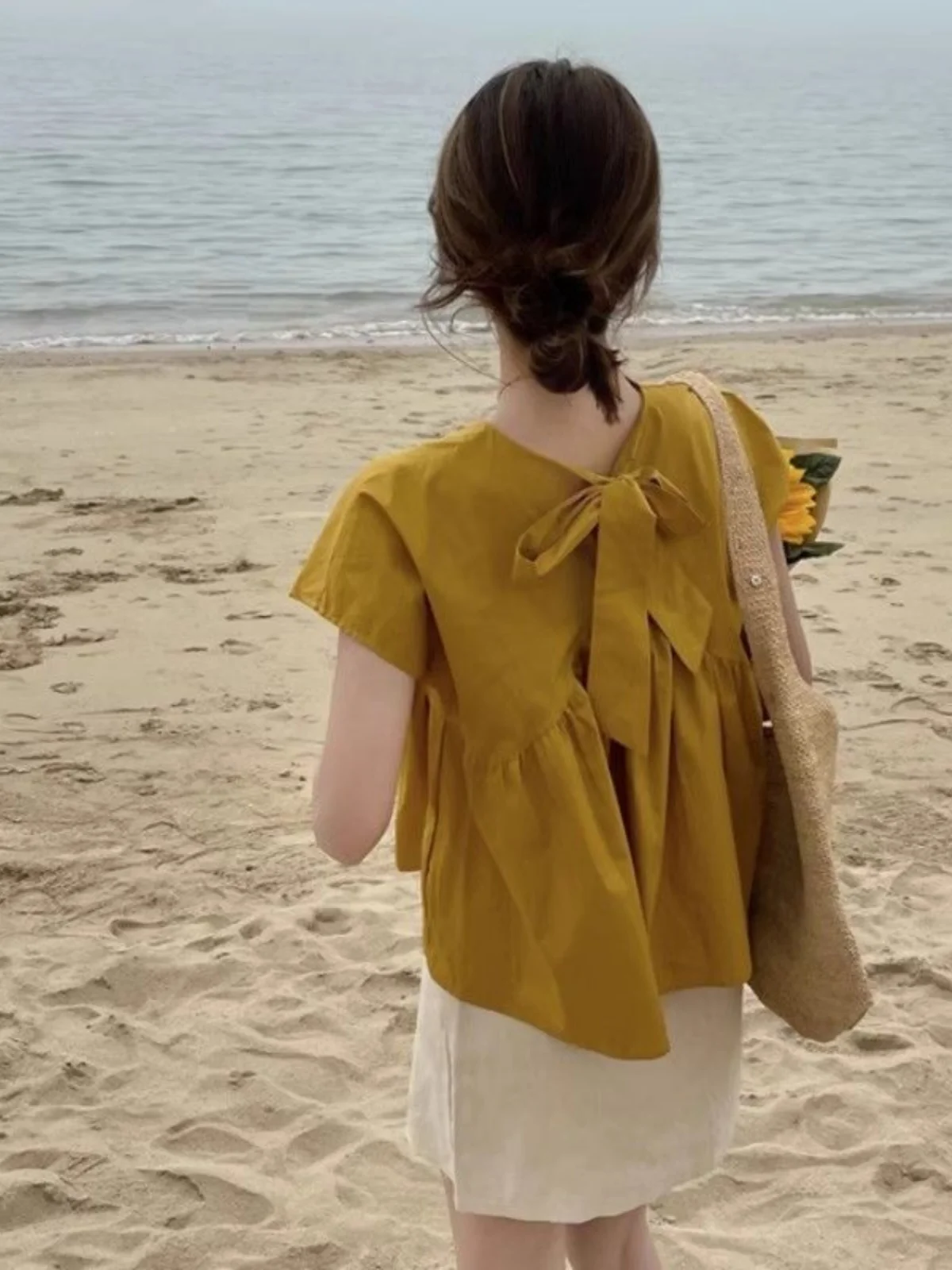 

Summer Design Sensation Doll irt Women's Thin ort Sve Casual Loose Fit Polyester Pure Color Fairy T Sle Top