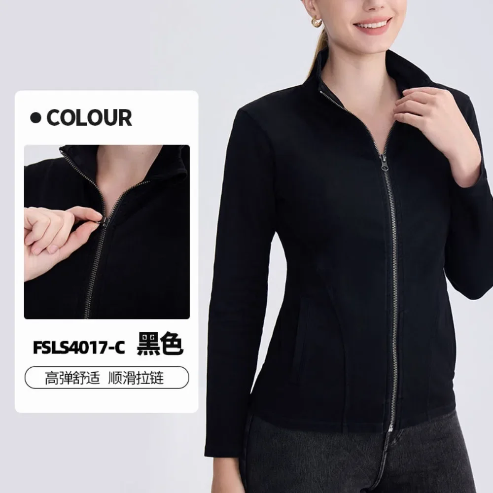 Women Yoga Jacket Stretch Denim Coat Fitness Workout Sports Casual Full Zipper Gym Top Slim Fit Long Sleeve Women Sweatshirt