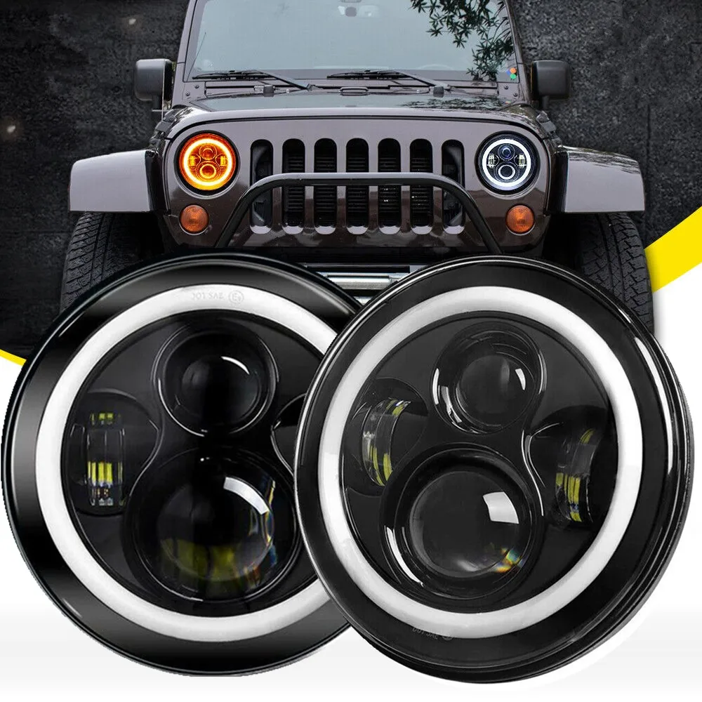 

Car Accessories Black Led Halo 7" Headlamp For Jeep Wrangler JK TJ 7Inch Led Headlight Assembly For Lada Niva Urban 4X4