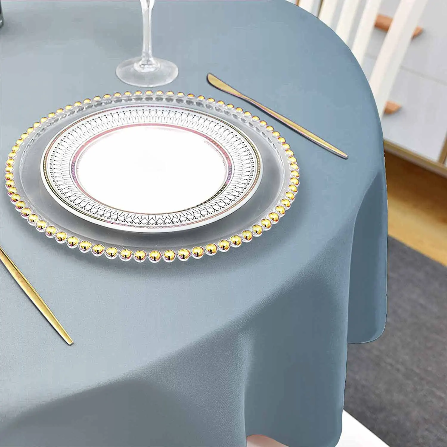 Haze Blue Gradient Waterproof Tablecloth Tea Table Decoration Round Table Cover For Kitchen Wedding Home