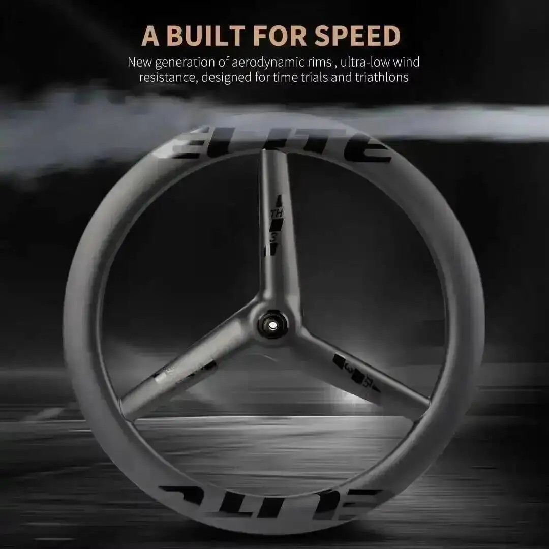 ELITEWHEELS FLOW RFC TT 3 Spaaks Disc Brake Wielset 700c Clincher & Tubeless Aero Carbon Velgen Ratchet Systeem Center Lock Naaf - afbeelding 2