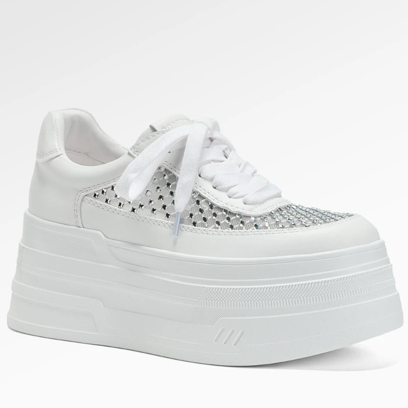 

Женские сетчатые туфли на толстой подошве, увеличивающие рост, белые, из натуральной кожи, дышащие, универсальные, повседневные, на платформе