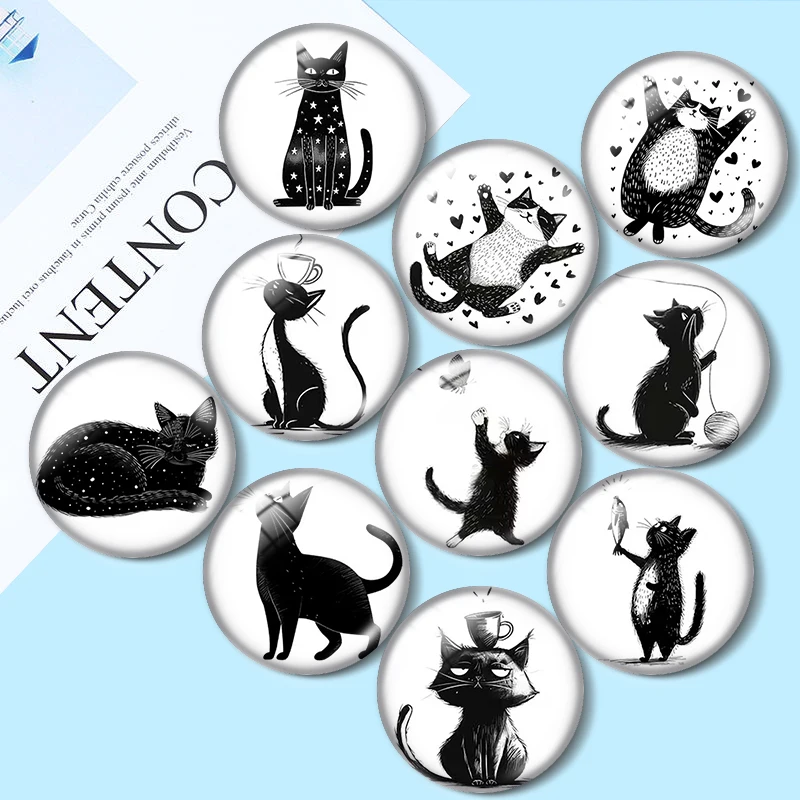 Retro Black Cat  12/18/20/25mm glass cabochon  bracelet pendant rings for jewelry demo earrings back Making findings