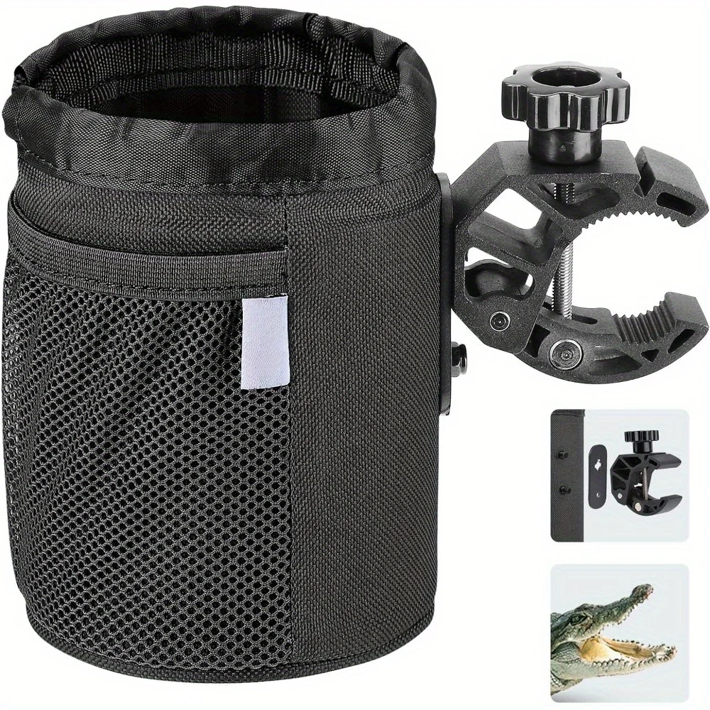 

Motorcycle Cup Holder, Oxford Fabric Motorcycle Drink Holder with 0.6"-1.5" Alligator Clamp, Universal Water Bottle Holder