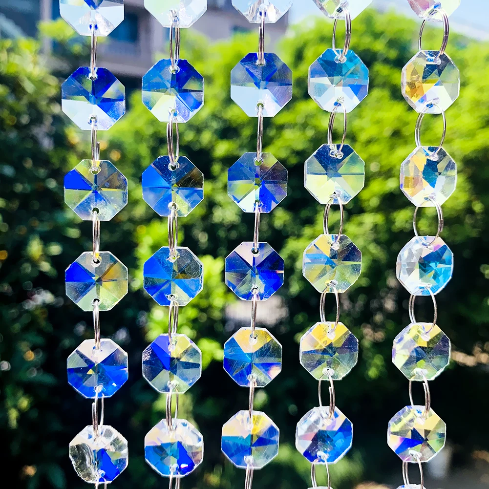 20pcs Aurora AB Color Octagonal Glass Bead Sun Catcher Lighting Ornaments Rainbow Maker DIY Jewelry Making Accessory Home Decor