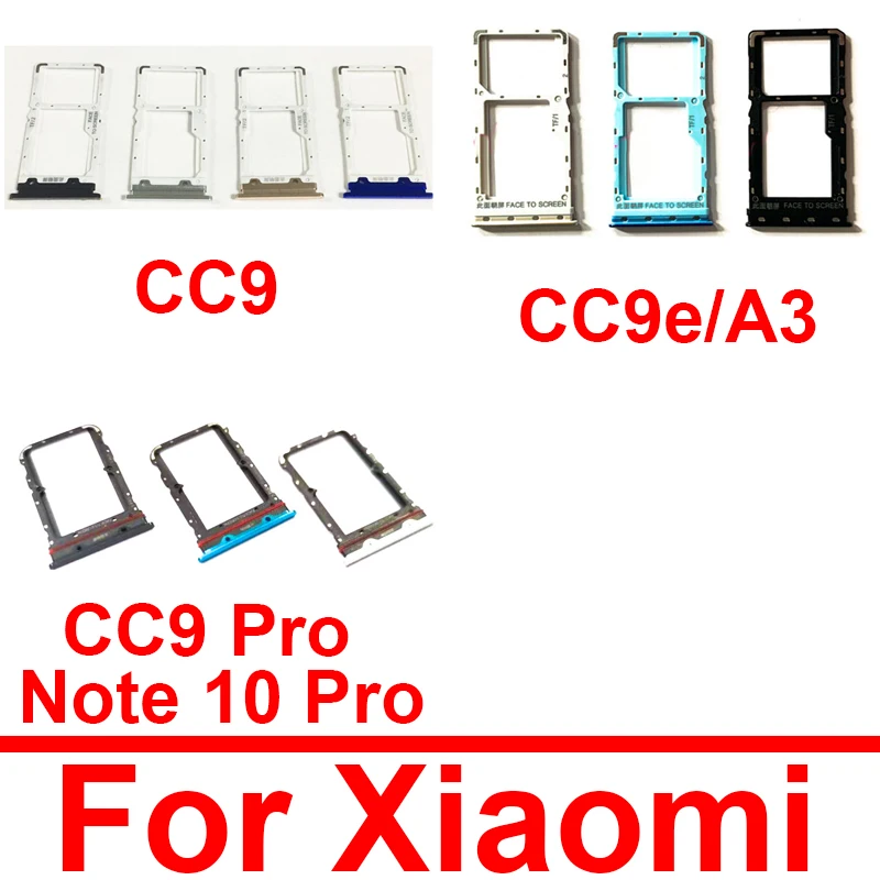 SIM Card Tray Holder For Xiaomi Mi Note 10 CC9E A3 CC9 9 Lite Pro  Sim Reader Card Slot Adapter Replacement Repair Parts