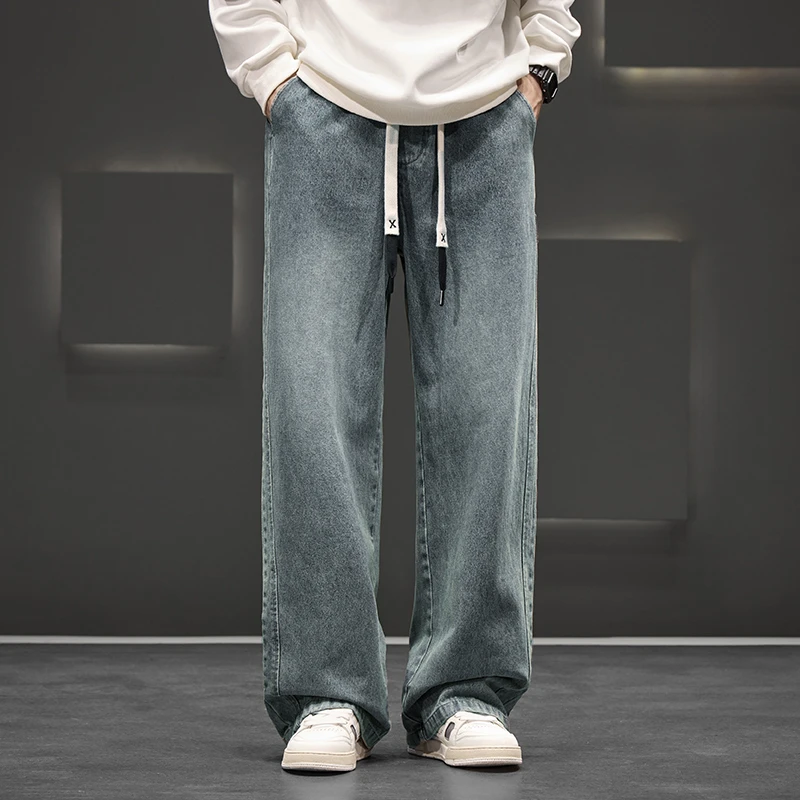 

Autumn new style men's wide leg washed jeans Unisex solid color loose casual straight jeans for men Large size M-8XL