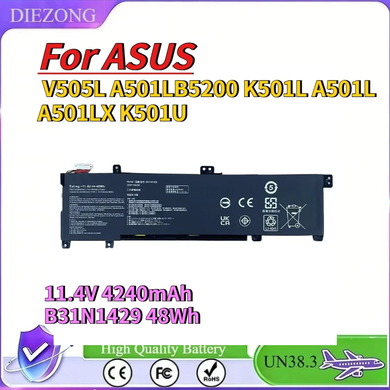Envío rápido para baterías reemplazables ASUS V505L A501LB5200 K501L A501L A501LX K501U 11,4 V 4240mAh B31N1429 48Wh