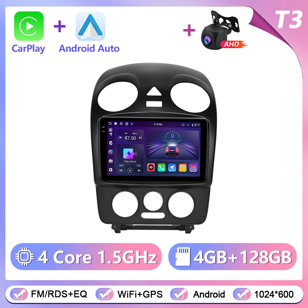 Podofo draadloze CarPlay Android Auto autoradio voor Volkswagen Bora 2004-2010 GPS navigatie 2Din multimediasysteem autoradio stereo