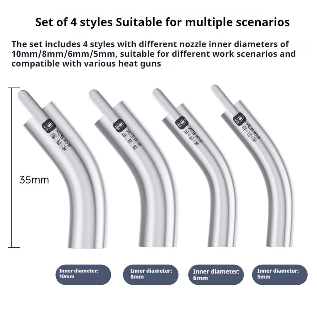 YCS Curved Air Gun Nozzles 0-angle Curve Design 5/6/8/10mm Hot Air Gun Curved Nozzlen for Phone Repair Motherboard Soldering  To