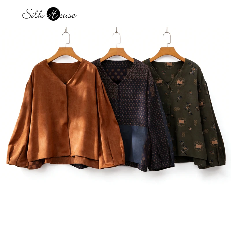 

Женский кардиган больших размеров 2026 года, новинка, 100% натуральный шелк тутового шелкопряда, красная облачная пряжа, V-образный вырез, рукава-фонарики, элегантный стиль