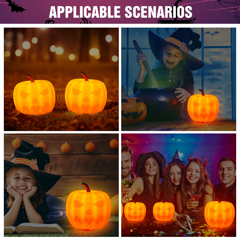 Bombillas LED de calabaza, Bombilla RGB fantasma de silicona, USB, lámpara de noche, ambiente, luces nocturnas, decoración de vacaciones de Halloween