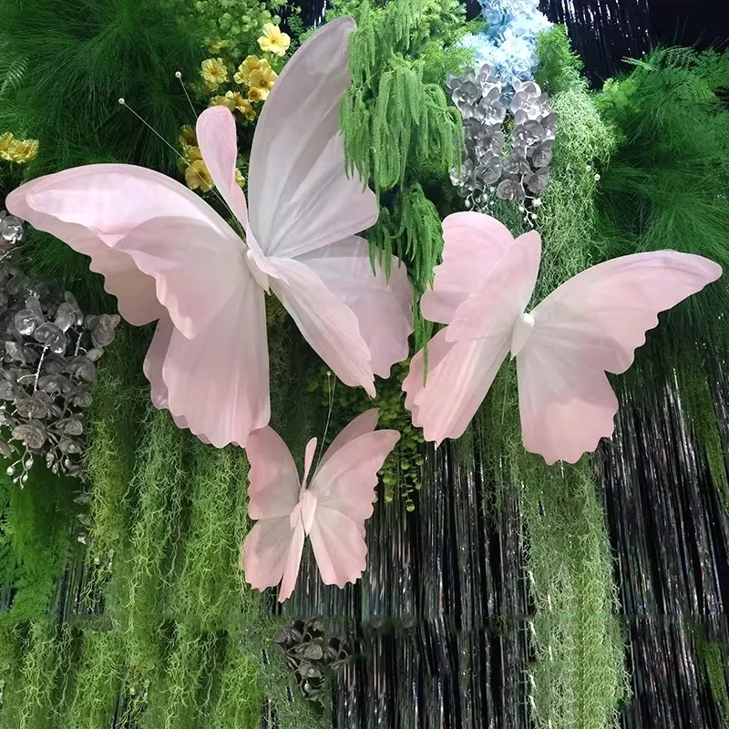 3Pcset Artificial Gauze Butterfly Flower Garden Wedding Background Decoration Home Party Event Beautiful Butterfly Window Layout