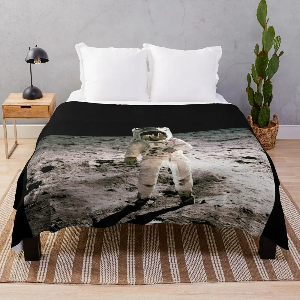 

Buzz Aldrin On The Moon Throw Blanket Furry Picnic heavy to sleep Blankets