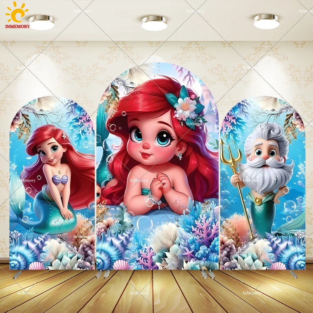 

Cartoon Ariel Mermaid Party Supplies Photo Background Arched Wall Disney Little Mermaid Birthday Party Chiara Arch Backdrops