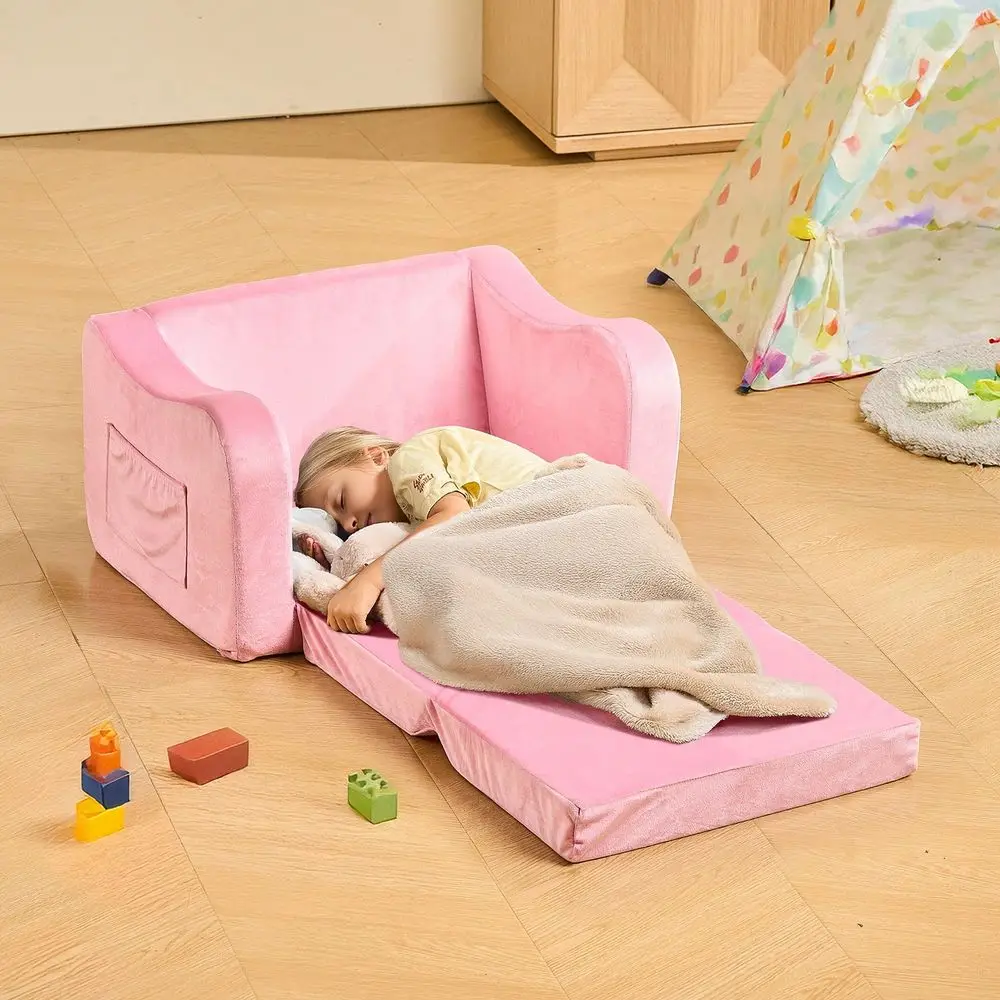 

Kids Sofa, Foldable Toddler Soft Couch With Armrests, Made Of 28D Sponge Short Pile, Convertible Toddler Chair To Lounger, Kid
