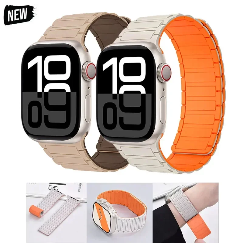 رباط رياضي مغناطيسي للساعة ، رباط سيليكون لسلسلة iWatch 10 و 9 و 8 و 7 و 6 و 5 و 4 و se3 ، Ultra 2 و 46 ، 49 Apple ، 45 44 ، 42 ، 38 ، 40 ، 41
