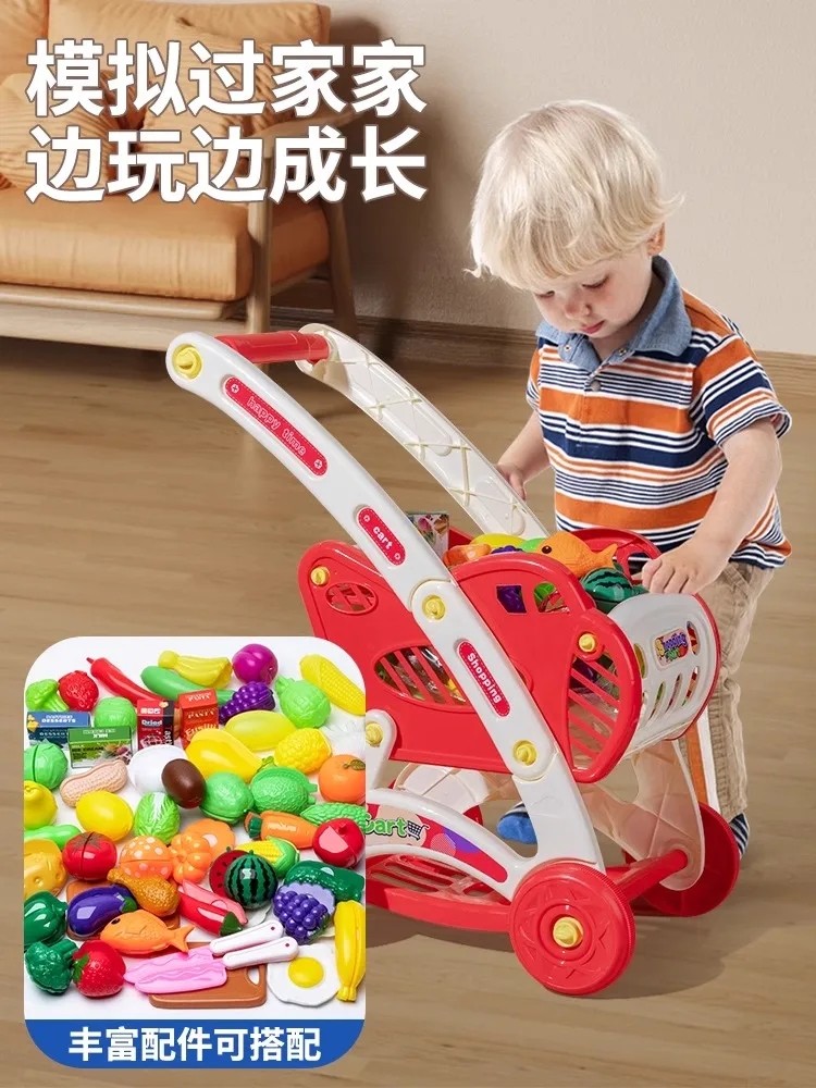 Children's shopping cart toy large baby stroller girl play home simulation supermarket kitchen checher set