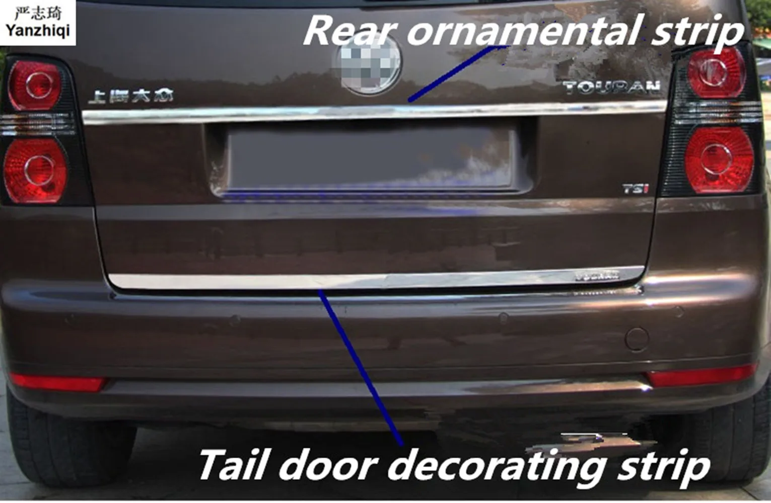 Stainless steel tail door Trunk decoration sequins Car stickers Accessories Car Styling for VW Volkswagen 2008-2015 Touran