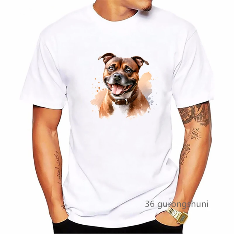 Staffordshire Bull Terrier Dog Animal Printed T Shirt Men\'S Clothing Summer Fashion Tops Tee Shirt Homme Harajuku Shirt