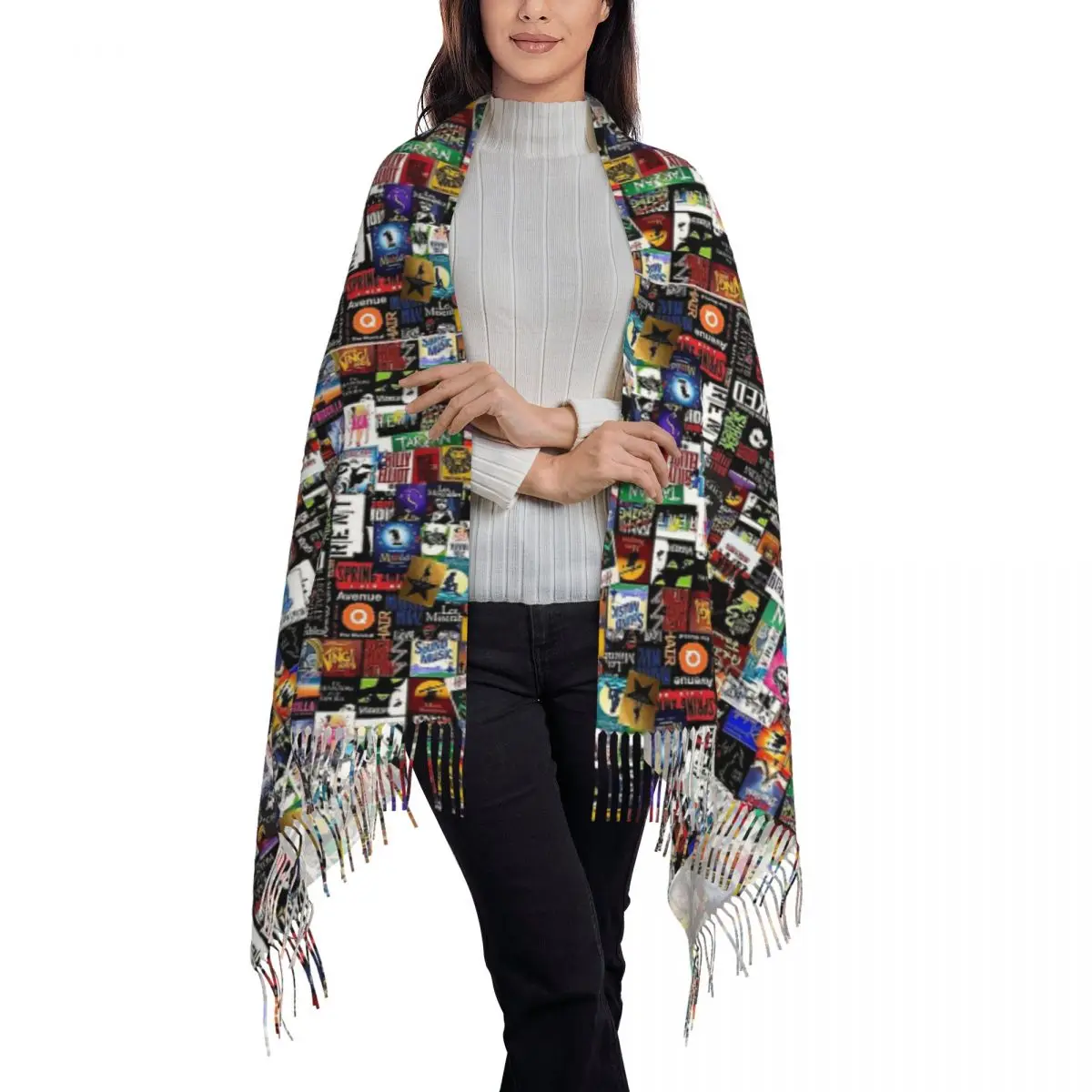 Collage II Musical Scarf Tassel Scarves Women Soft Warm Shawls and Wraps Large Fall Winter Shawl Wrap