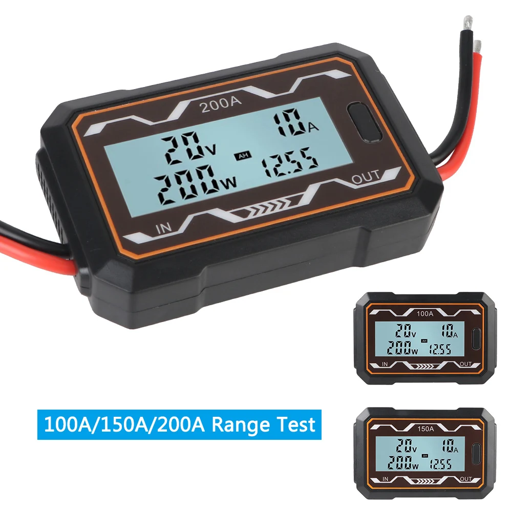 Wattmeter LCD-achtergrondverlichting 0-60V DC Power Analyzer Batterij Power Analyzer 100A/150A/200A Digitale DC Spanning Stroom Tester