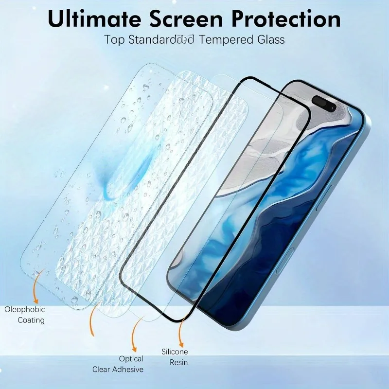 5 قطعة واقي للشاشة من الزجاج المقسى لهاتف آيفون 11 12 13 14 15 16 17 Pro Max 15 16 Plus XR XS Plus XR XS مع فيلم حافة سوداء