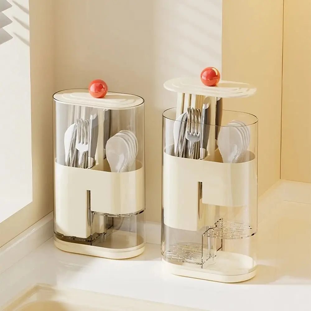 

Dustproof Automatic Lifting Holder Transparent Household Chopstick Storage Box with Drain Space Saving Kitchen Storage Rack