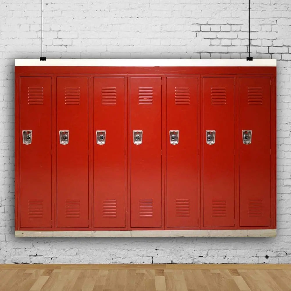 Gym Red Metal Lockers Photography Backdrop High School Safety Locker Room Background For Students Kids Adults Sports Photoshoot