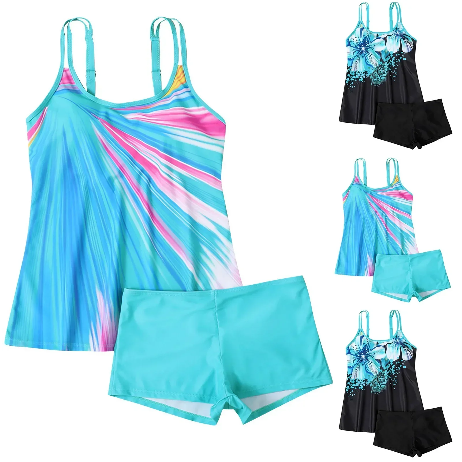 Flor impressa maiô feminino sexy cinta cruz sem costas plus size tankini conjunto feminino verão praia 2 peças roupa de banho