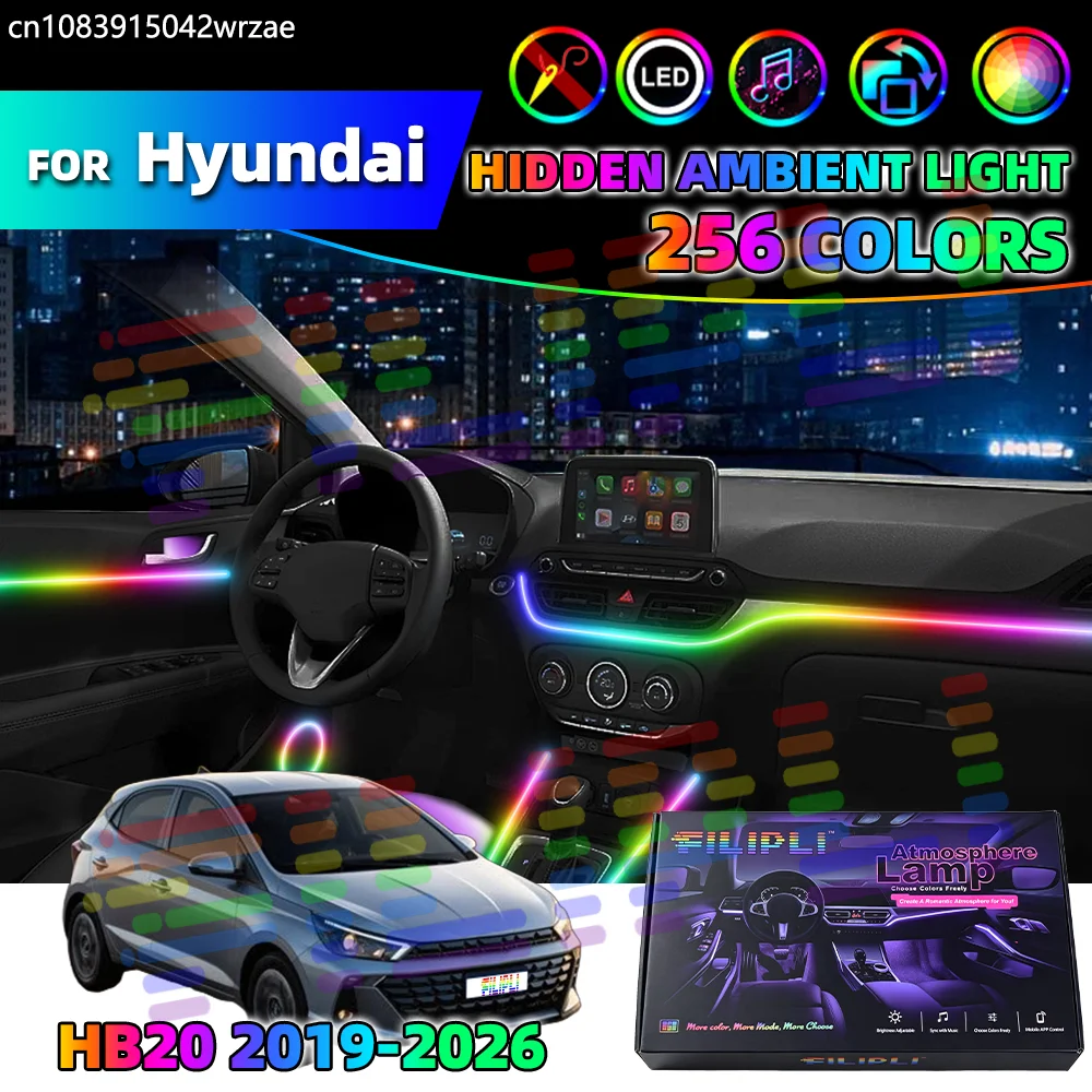 

For Hyundai HB20 2019-2026 2025 2024 2023 2022 2021 Car Acrylic LED Ambient Lamps Auto Interior Colorful Atmosphere Lights Strip